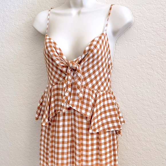 SAYLOR Gingham Viscose Crepe Apricot Ruffle Sleeveless Jumpsuit Women’s Small - Picture 5 of 11